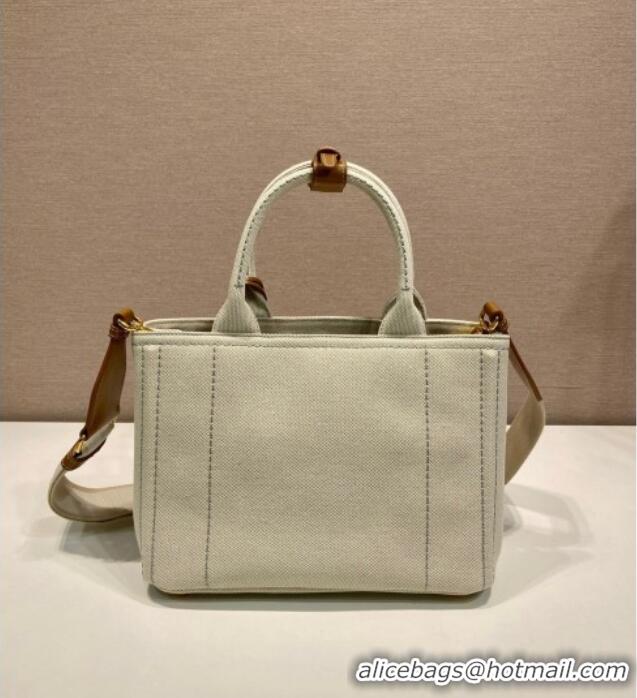 Best Price Prada Jardiniere small linen blend handbag 1BG464 White 2025