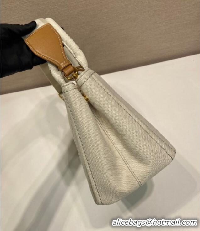 Best Price Prada Jardiniere small linen blend handbag 1BG464 White 2025