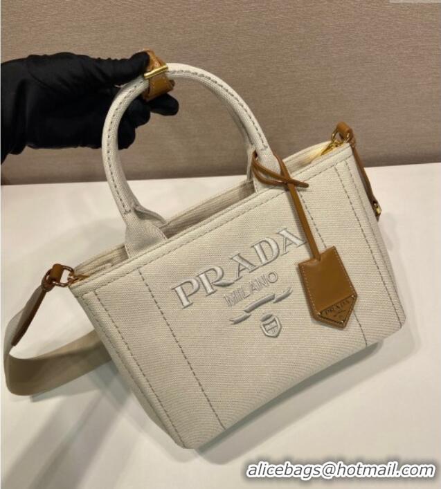 Best Price Prada Jardiniere small linen blend handbag 1BG464 White 2025