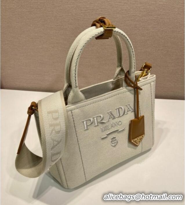 Best Price Prada Jardiniere small linen blend handbag 1BG464 White 2025