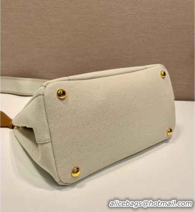 Best Price Prada Jardiniere small linen blend handbag 1BG464 White 2025