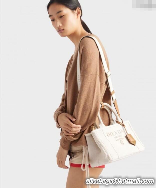 Best Price Prada Jardiniere small linen blend handbag 1BG464 White 2025