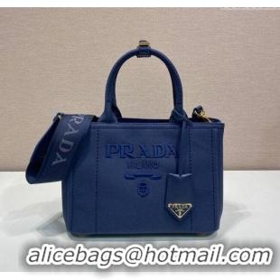 Best Product Prada Jardiniere small cotton canvas handbag 1BG464 Baltic Blue 2025