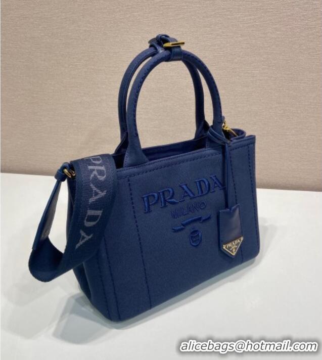 Best Product Prada Jardiniere small cotton canvas handbag 1BG464 Baltic Blue 2025