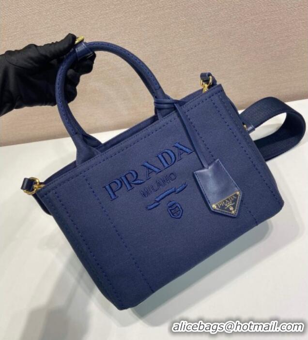 Best Product Prada Jardiniere small cotton canvas handbag 1BG464 Baltic Blue 2025