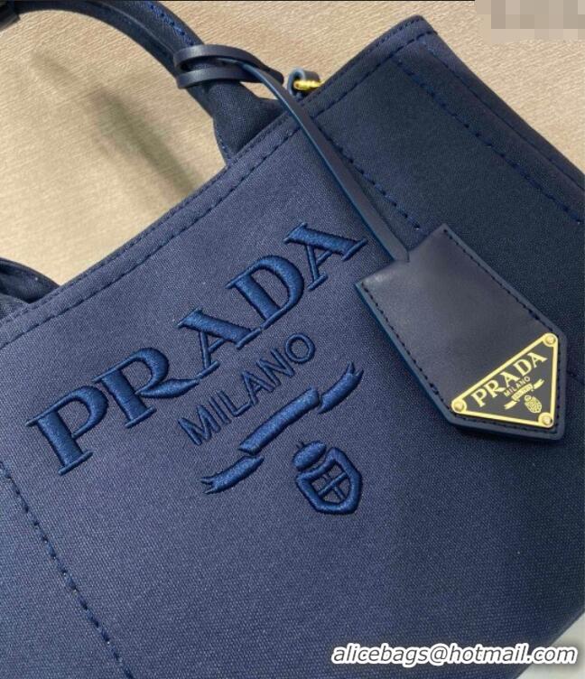 Best Product Prada Jardiniere small cotton canvas handbag 1BG464 Baltic Blue 2025