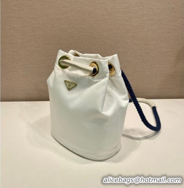 Luxury Cheap Prada Mariner Re-Nylon small bucket bag 1BE082 White 2025