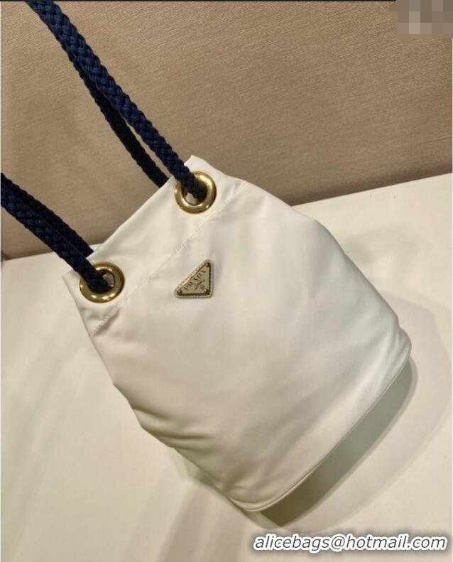 Luxury Cheap Prada Mariner Re-Nylon small bucket bag 1BE082 White 2025