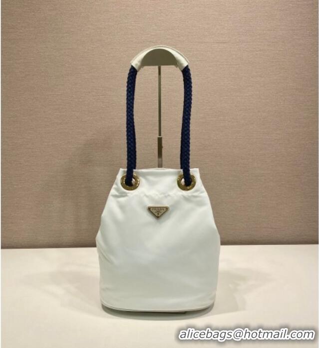 Luxury Cheap Prada Mariner Re-Nylon small bucket bag 1BE082 White 2025