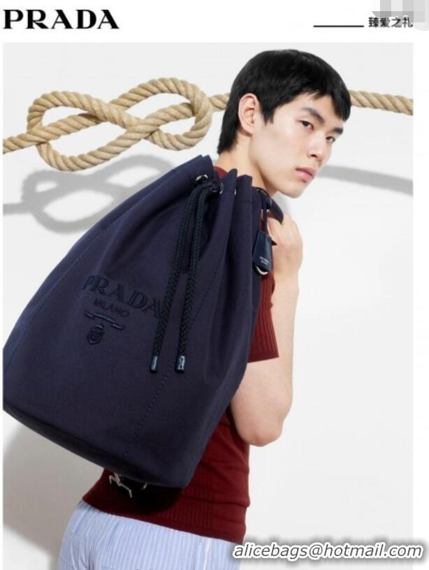Grade Quality Prada Mens Canvas drawstring duffle bag 2VY011 Baltic Blue 2025