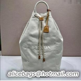Best Price Prada Mens Linen blend drawstring duffle bag 2VY011 White 2025