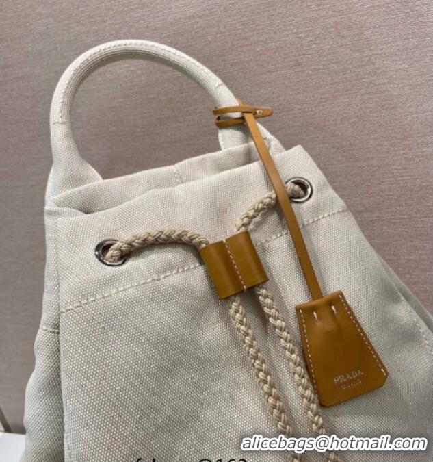 Best Price Prada Mens Linen blend drawstring duffle bag 2VY011 White 2025