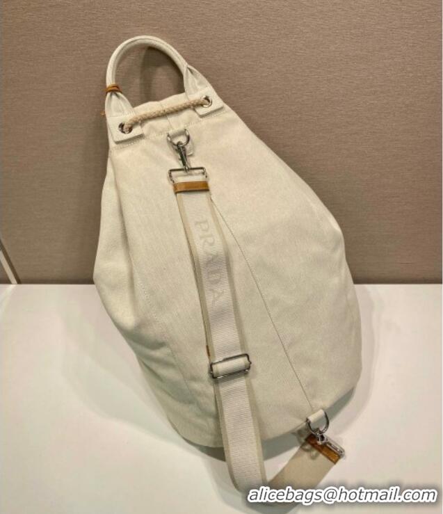 Best Price Prada Mens Linen blend drawstring duffle bag 2VY011 White 2025