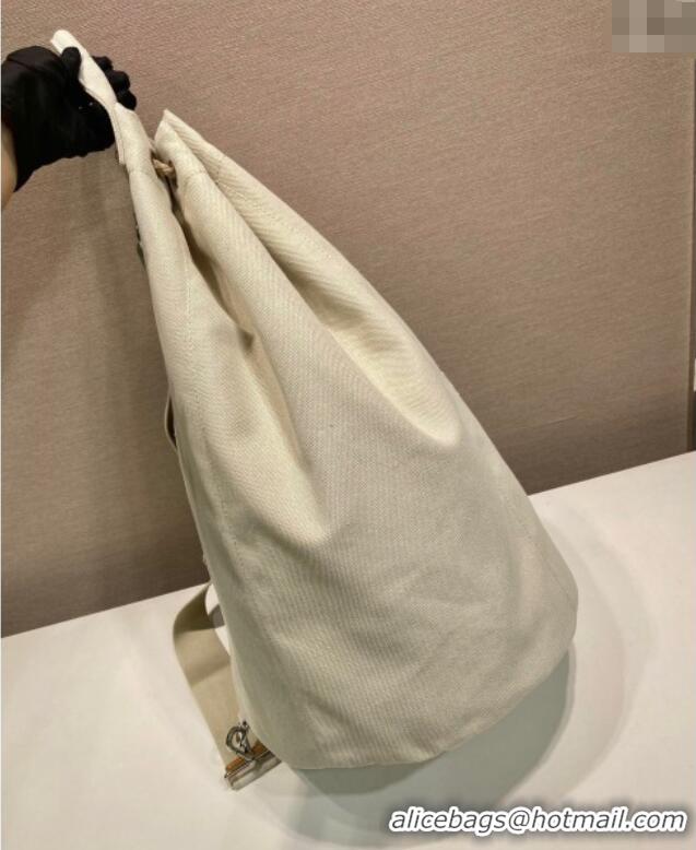 Best Price Prada Mens Linen blend drawstring duffle bag 2VY011 White 2025
