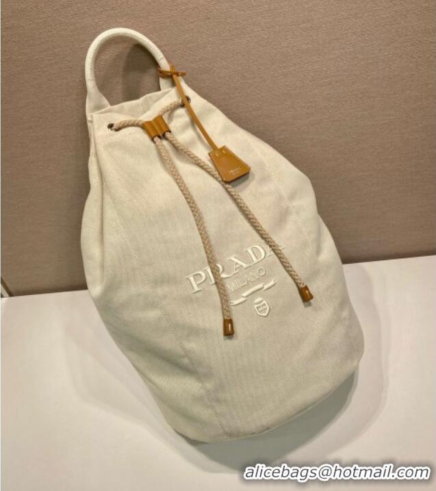 Best Price Prada Mens Linen blend drawstring duffle bag 2VY011 White 2025