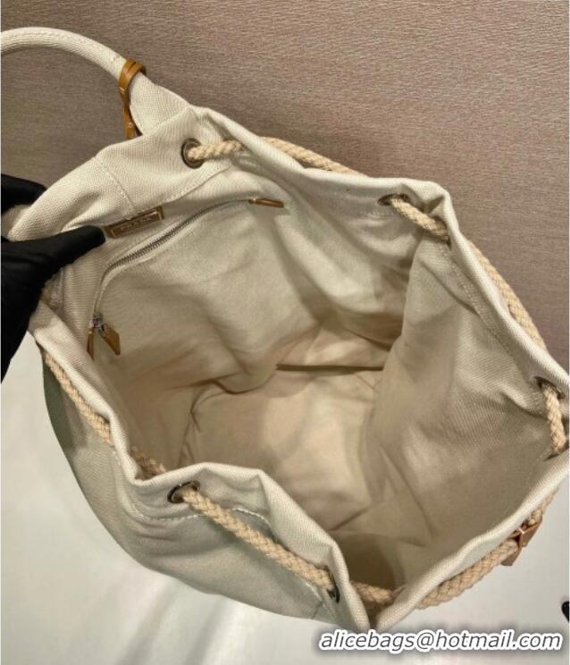 Best Price Prada Mens Linen blend drawstring duffle bag 2VY011 White 2025