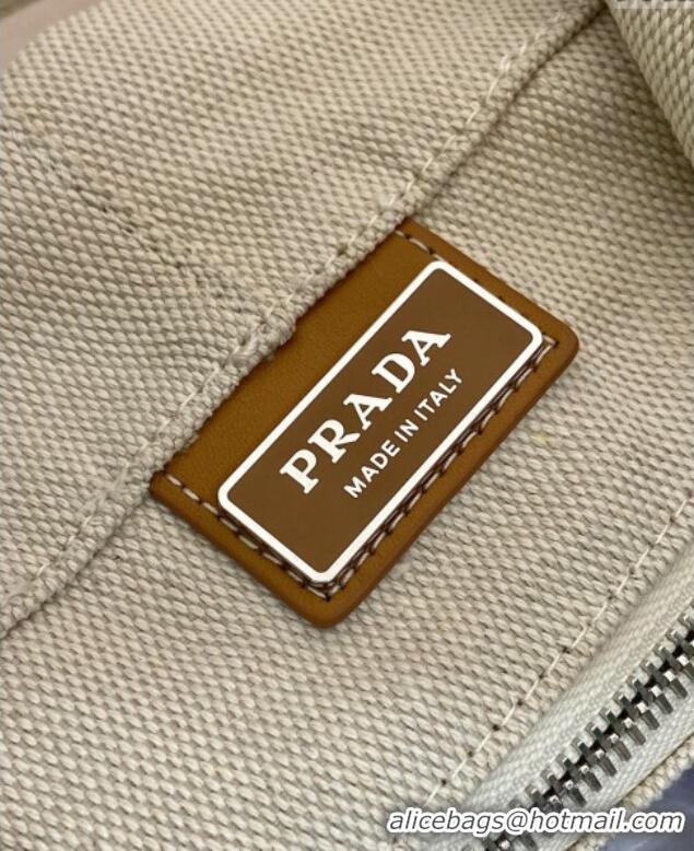 Best Price Prada Mens Linen blend drawstring duffle bag 2VY011 White 2025