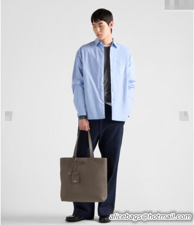 Top Grade Prada Mens Leather Tote Bag 2VG130 Grey 2025
