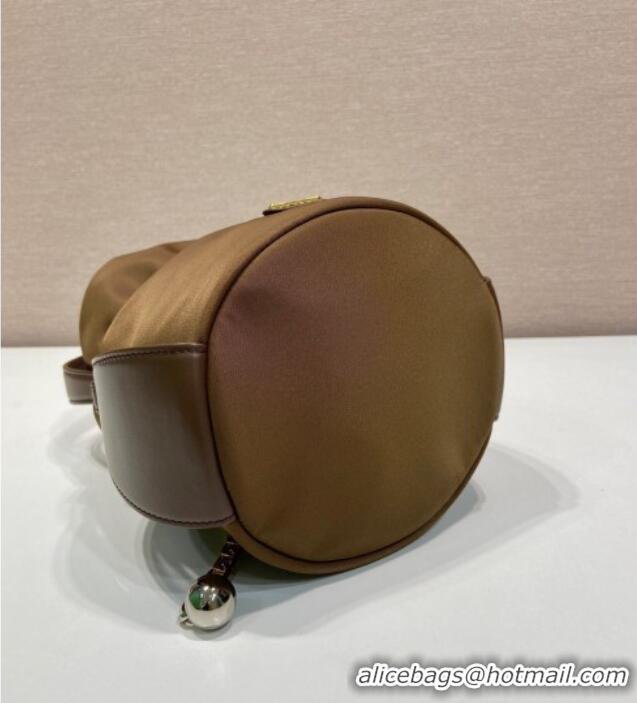 Most Popular Prada Nylon Small Bucket Bag with Chain 1BE088 Brown 2025