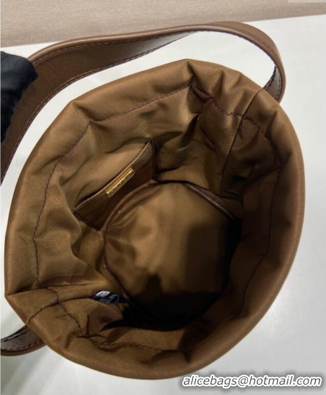 Most Popular Prada Nylon Small Bucket Bag with Chain 1BE088 Brown 2025