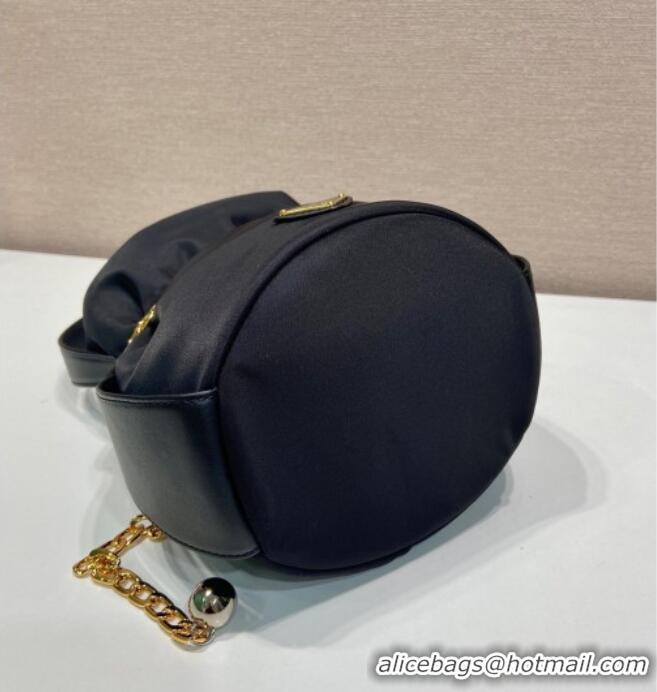Top Design Prada Nylon Small Bucket Bag with Chain 1BE088 Black 2025