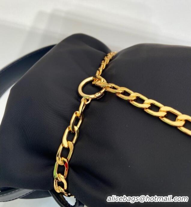 Top Design Prada Nylon Small Bucket Bag with Chain 1BE088 Black 2025