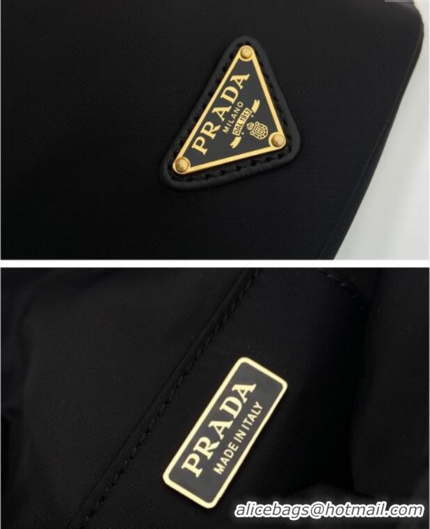 Top Design Prada Nylon Small Bucket Bag with Chain 1BE088 Black 2025