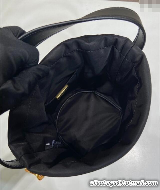 Top Design Prada Nylon Small Bucket Bag with Chain 1BE088 Black 2025