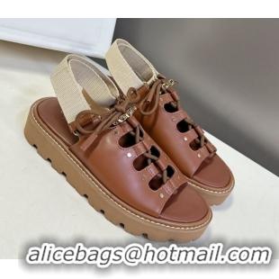Buy New Cheap Celine Billie Chunky Sandals in Calfskin and Textile Brown 0604001