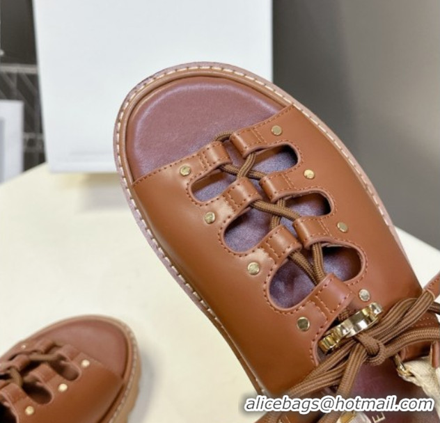 Buy New Cheap Celine Billie Chunky Sandals in Calfskin and Textile Brown 0604001