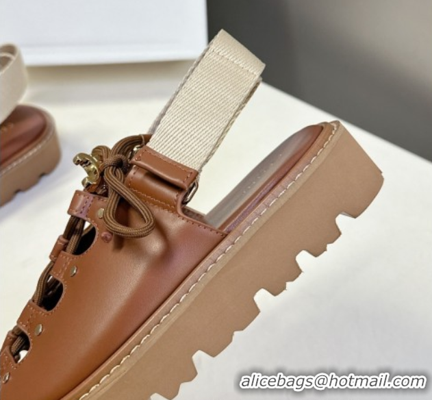 Buy New Cheap Celine Billie Chunky Sandals in Calfskin and Textile Brown 0604001