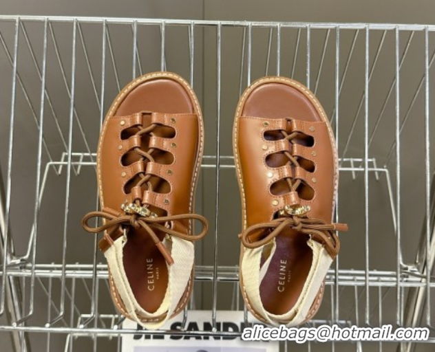 Buy New Cheap Celine Billie Chunky Sandals in Calfskin and Textile Brown 0604001