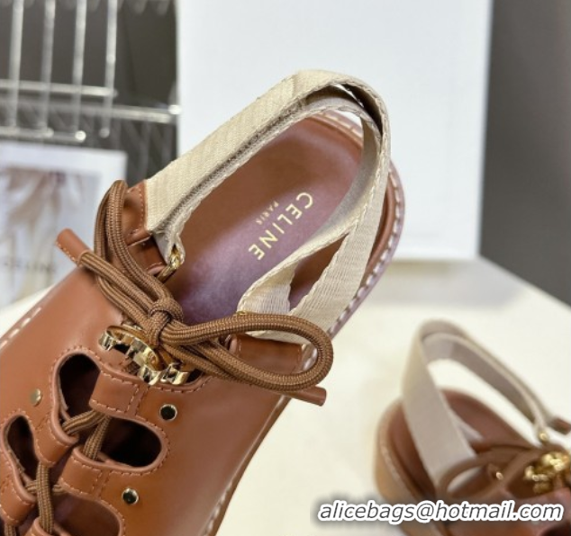 Buy New Cheap Celine Billie Chunky Sandals in Calfskin and Textile Brown 0604001