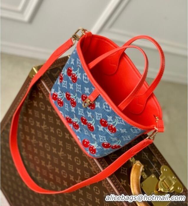 Top Quality Louis Vuitton LV x TM Neverfull Inside Out BB Tote Bag in Blue Cherry Monogram Denim M14997 2025