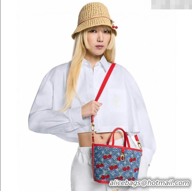 Top Quality Louis Vuitton LV x TM Neverfull Inside Out BB Tote Bag in Blue Cherry Monogram Denim M14997 2025