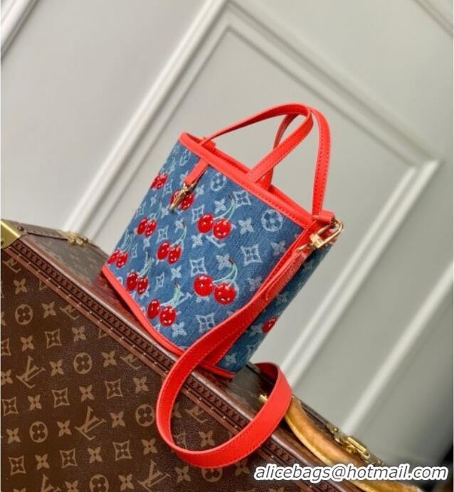 Top Quality Louis Vuitton LV x TM Neverfull Inside Out BB Tote Bag in Blue Cherry Monogram Denim M14997 2025
