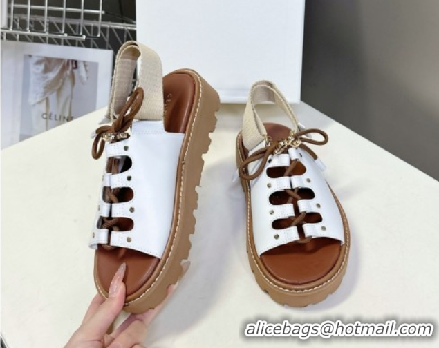 Top Grade Celine Billie Chunky Sandals in Calfskin and Textile White 0604002