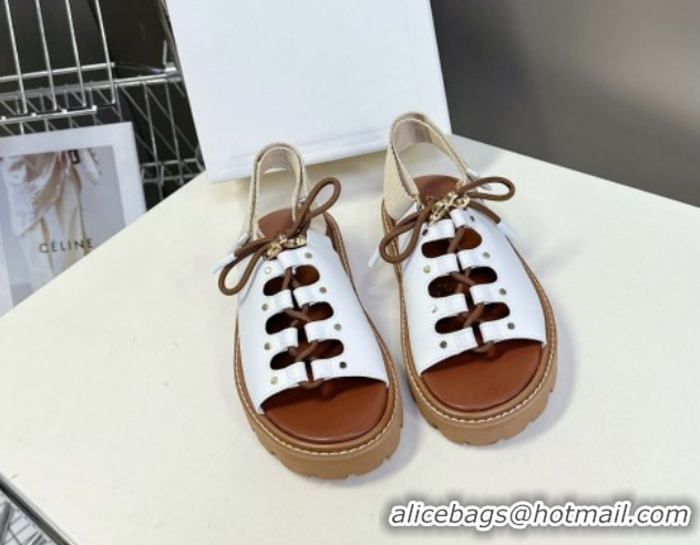 Top Grade Celine Billie Chunky Sandals in Calfskin and Textile White 0604002