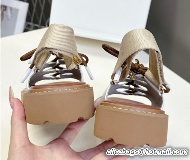 Top Grade Celine Billie Chunky Sandals in Calfskin and Textile White 0604002