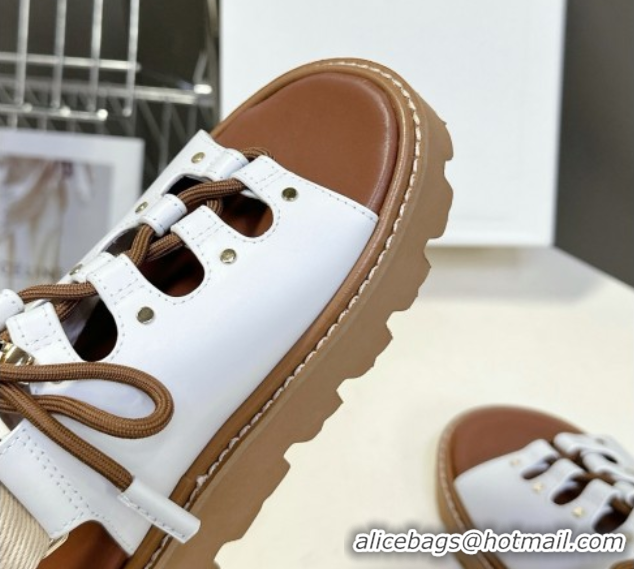 Top Grade Celine Billie Chunky Sandals in Calfskin and Textile White 0604002