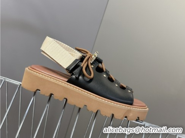 Sumptuous Celine Billie Chunky Sandals in Calfskin and Textile Black 0604003