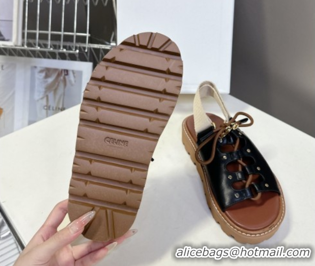 Sumptuous Celine Billie Chunky Sandals in Calfskin and Textile Black 0604003