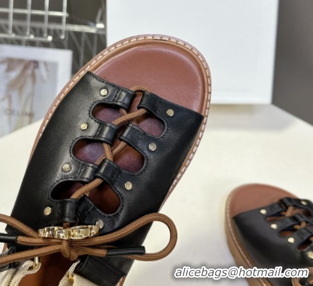 Sumptuous Celine Billie Chunky Sandals in Calfskin and Textile Black 0604003