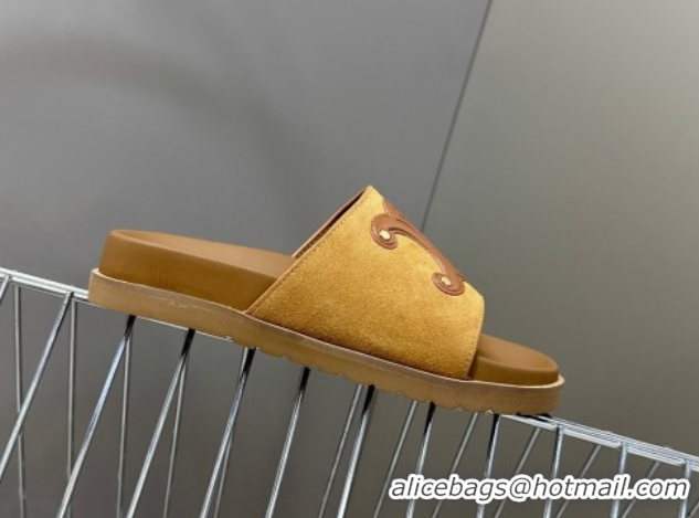 Grade Quality Celine Triomphe Suede Slides Sandals Brown 2025 CL060401