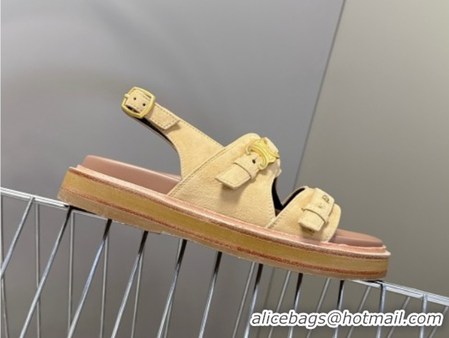 Stylish Celine Tippi Triomphe Flat Sandals in Suede Beige 0709070