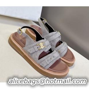 Perfect Celine Tippi Triomphe Flat Sandals in Suede Grey 0709071