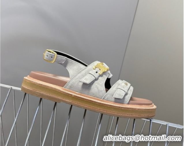 Perfect Celine Tippi Triomphe Flat Sandals in Suede Grey 0709071