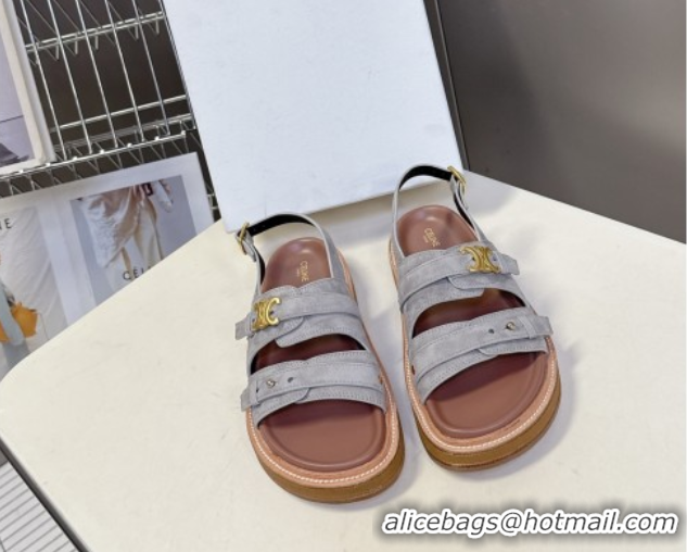 Perfect Celine Tippi Triomphe Flat Sandals in Suede Grey 0709071