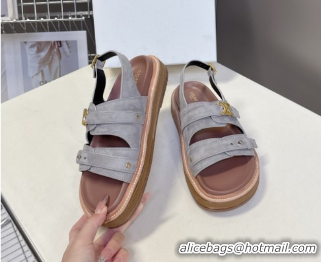 Perfect Celine Tippi Triomphe Flat Sandals in Suede Grey 0709071