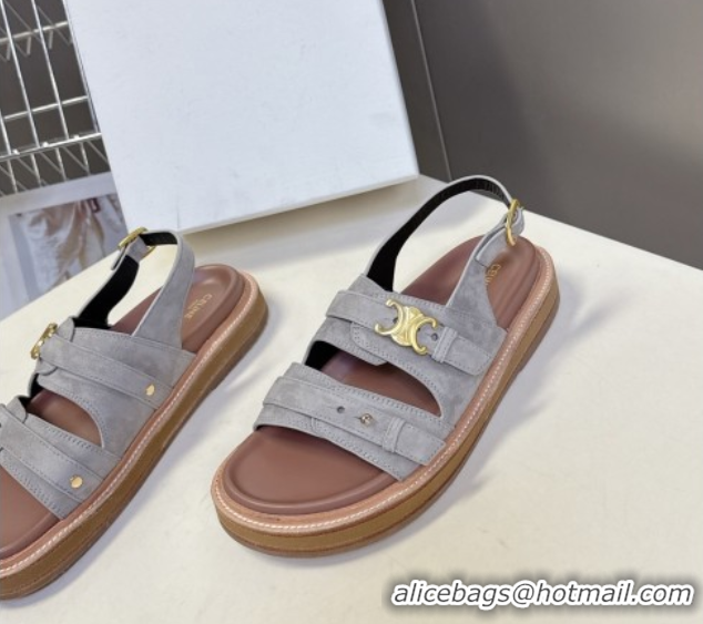 Perfect Celine Tippi Triomphe Flat Sandals in Suede Grey 0709071